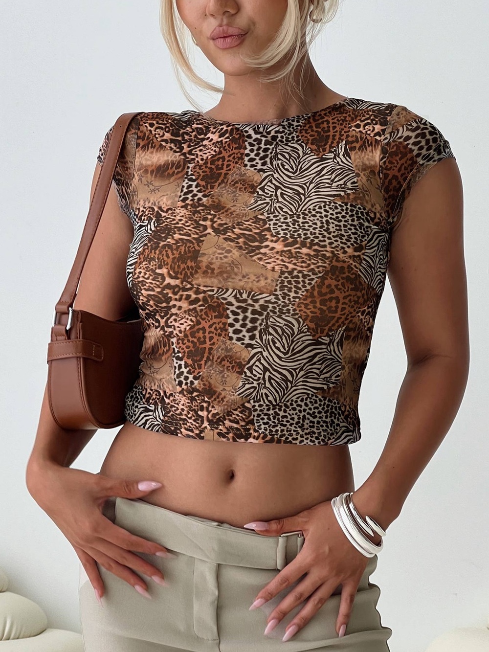 Princess Polly Tied In Short Sleeve Top Leopard